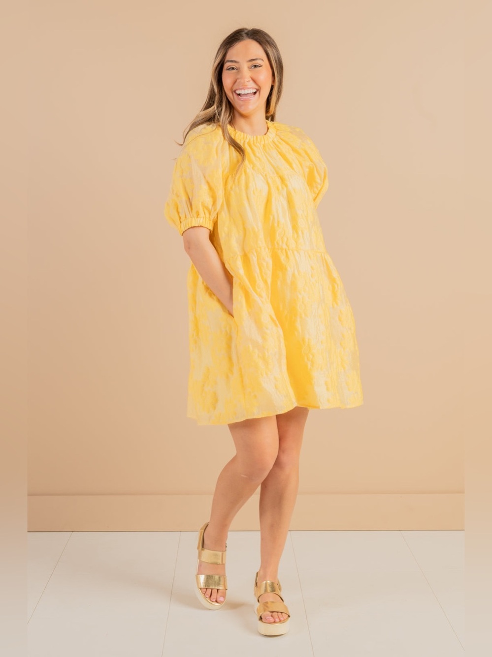 🆕 &MERCI WILLOW YELLOW JACQUARD FLORAL MIDI DRESS